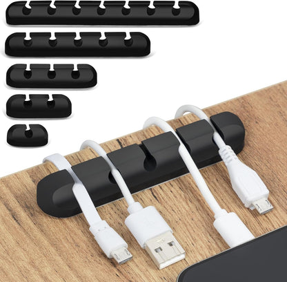 Cable Organizer Clips 5-Pack – Strong Adhesive Cord Holders for Desk, Wall & Home – Mixed Slot Sizes (1, 2, 3, 5, 7)