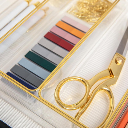 Martha Stewart Kerry Plastic Stackable Office Desk Drawer Organizers, 6" x 3", 6 Pack, with Gold Trim