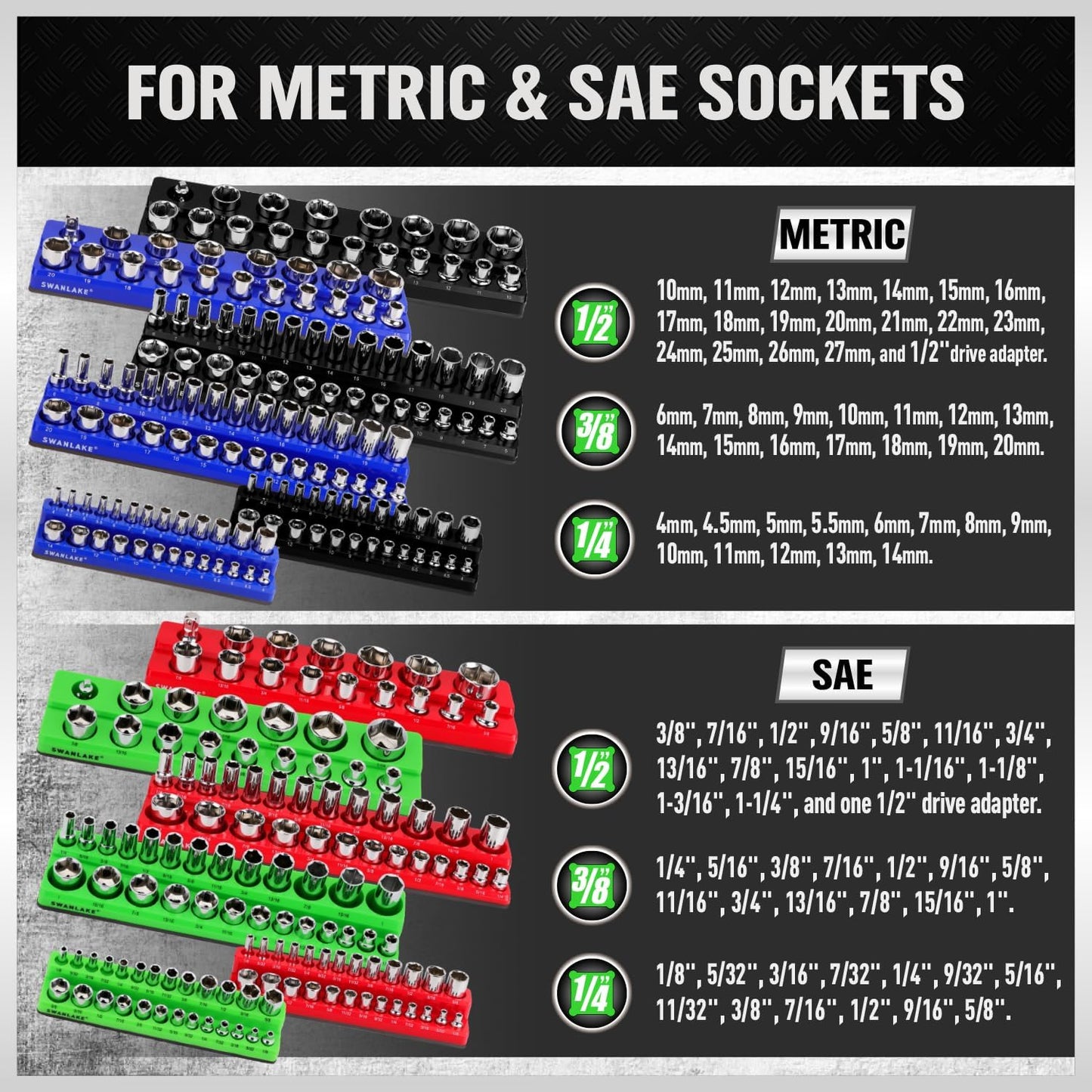 Magnetic Socket Organizer Set, 6PCS Socket Holder, 1/4", 3/8", 1/2" Sockets Holds 143 Pieces Magnetic Sockets Trays (Blue&red, 6 Pcs)