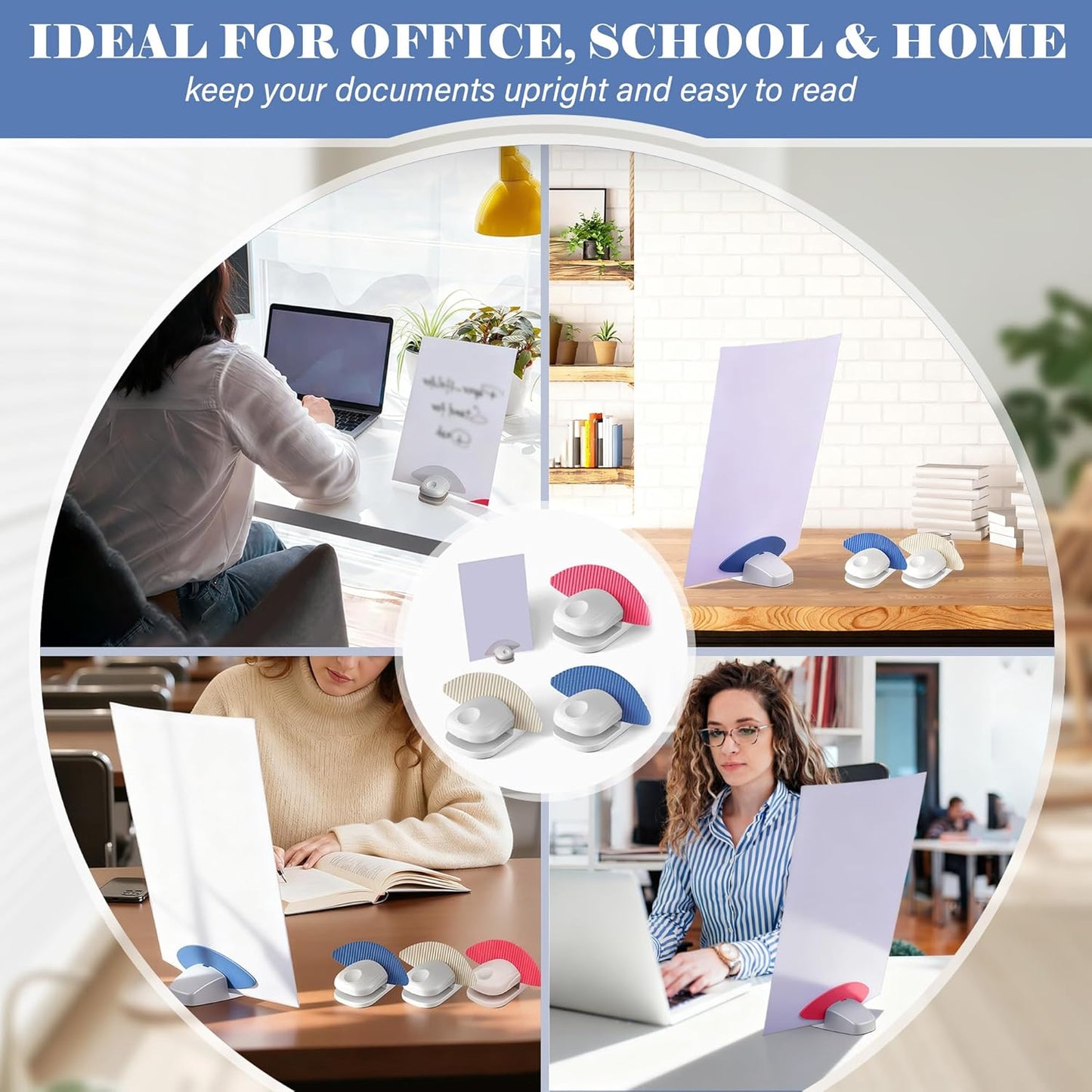 3 Pcs Paper Holder Stand for Typing – Non-Slip Desktop Document Holder with Anti-Slip Pads, Foldable Portable Copy Stand for A4 Paper, Office Reading & Writing (White, Blue, Red)