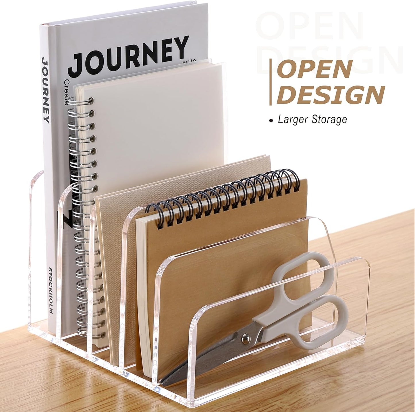 SANRUI Acrylic File Mail Desktop Organizer Sorters,3 Compartments Laddered Clear Desk Letter Organizer Office Document Sorter,Multifunction Envelope Folder Racks Holders for Office,Home, School