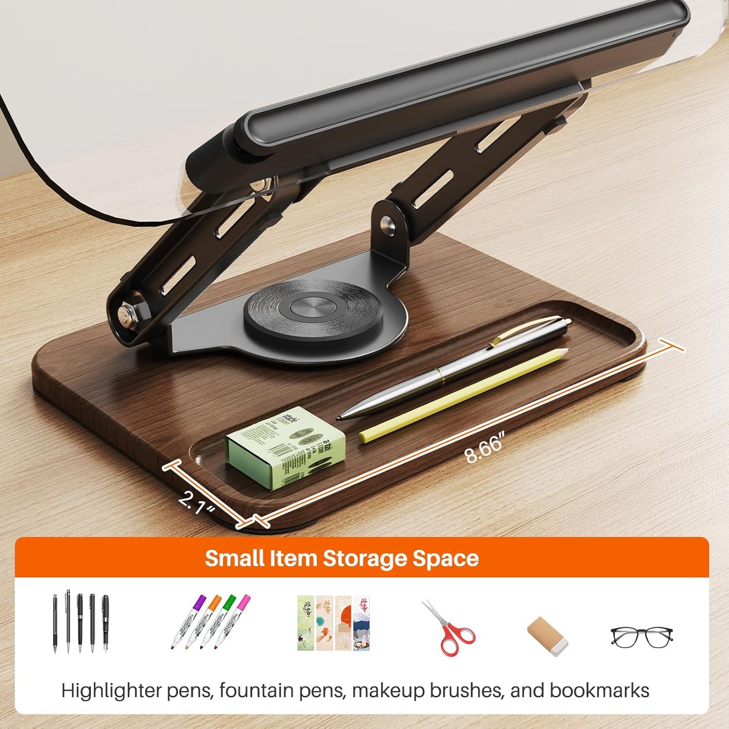 BYMECOST Acrylic Book Stand for Reading, Adjustable Book Holder with 360° Rotating Base & Elastic Page Clips, Foldable Desktop Riser Stand for Cookbook,Laptop,Tablet,Music Scores,Recipe,Textbook