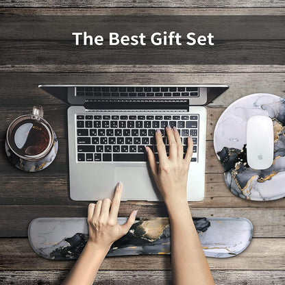 iCasso Desk Mat, Gaming Mouse Pad Wrist Support Set,4in1 XXL Large Mousepad + Keyboard Wrist Rest+Mouse Wrist Rest+Coaster Set with Ergonomic Design for Home Office Table Computer-Penoy