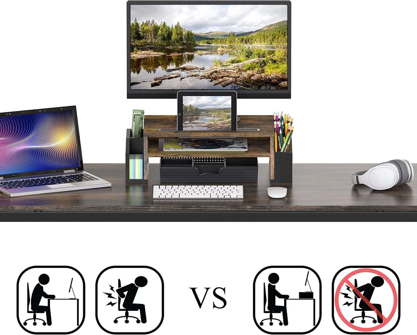 Simple Houseware Desk Monitor Stand Riser with Adjustable Organizer tray, Espresso
