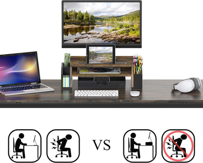 Simple Houseware Desk Monitor Stand Riser with Adjustable Organizer tray, Espresso