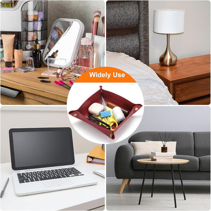 HARFINGTON PU Leather Valet Tray Unisex Folding Small Catchall Tray Portable Entryway Table Tray Nightstand Bedside Desk Tray for Key Wallet Watch Coin Jewelry Dice, Gray
