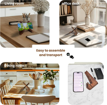TOJTIK Phone Holder Wood, Small Phone Stand for Desk, Portable Cell Phone Holder for Smartphones & Mini Tablets, Wooden Desktop Organizer & Book Holder, iPhone Stand for 11/12/13 pro max & iPads