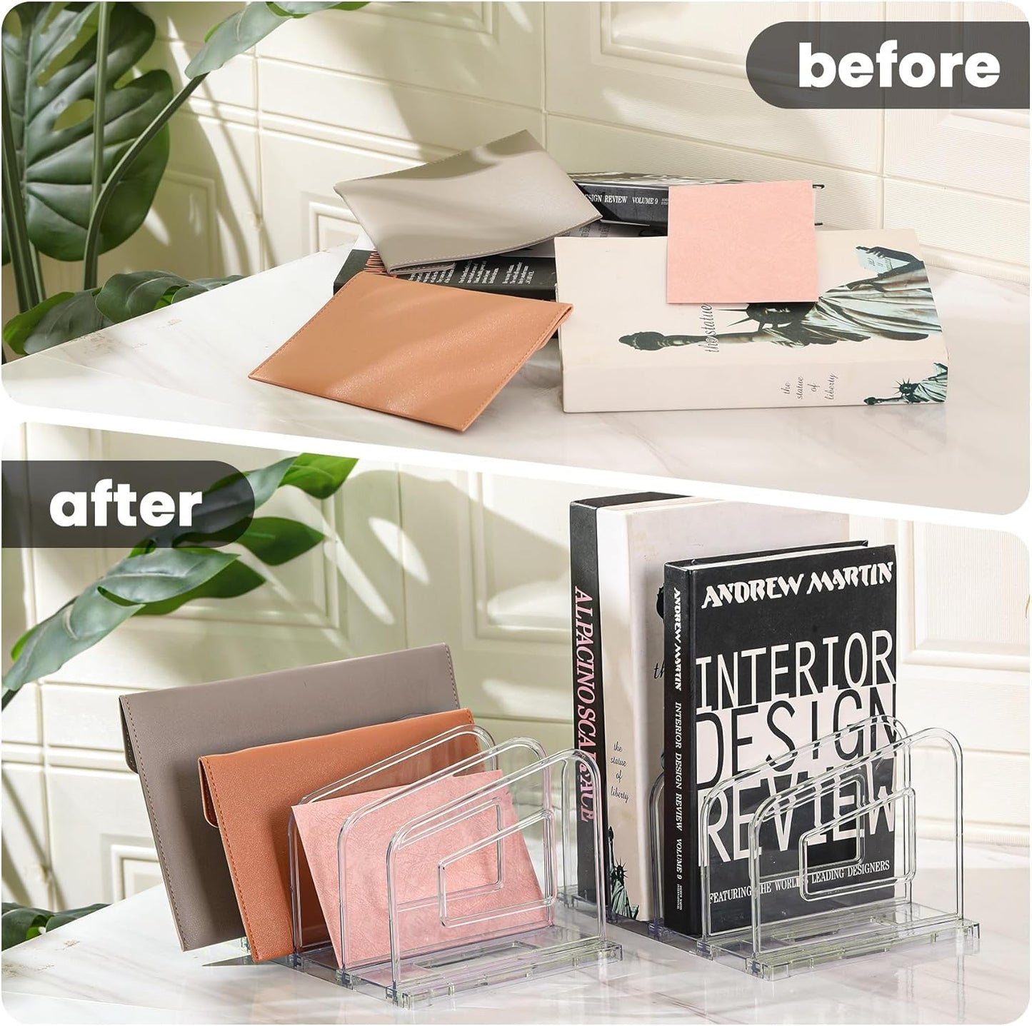LALOBLUE File Organizer, Acrylic File Folder Organizer File Sorter, Plastic Vertical Book Dividers for Magazine Mail Letter Paper, Desktop Organizers for Office, Classroom & Home(4 Sections, 2 Pack)