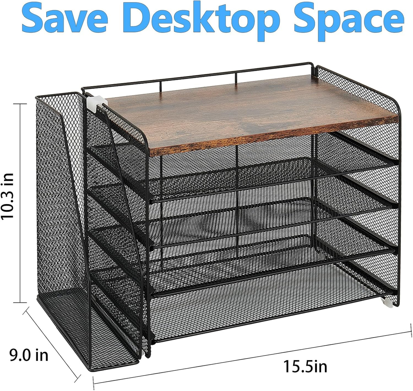 OPNICE Desk Organizer, 5-Tier Paper Organizer Letter Tray with Magazine Holder, Office Desk Accessories & Workspace Organizers, Desktop File Organizer for Office Supplies Storage, Black