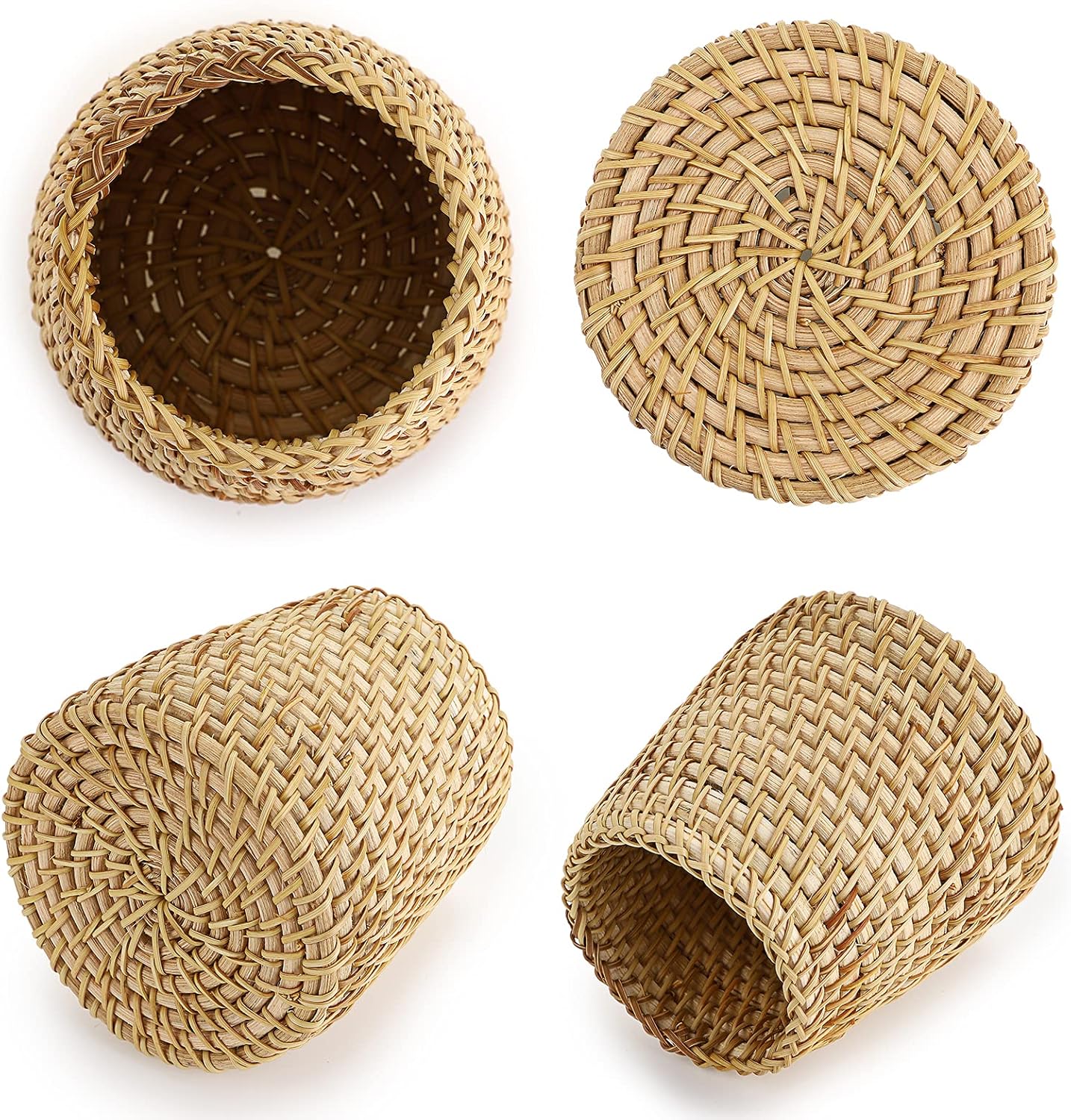 BTSKY Rattan Pen Cup, Handmade Desk Pencil Holders Makeup Brush Holder Multi-Functional Woven Basket Office&Home Desktop Organizer(Cone)