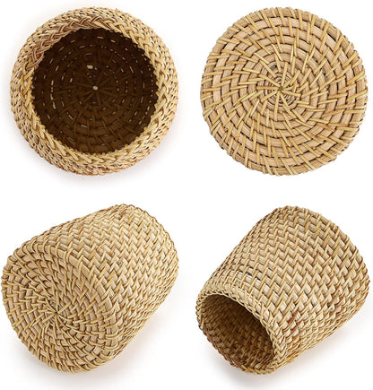 BTSKY Rattan Pen Cup, Handmade Desk Pencil Holders Makeup Brush Holder Multi-Functional Woven Basket Office&Home Desktop Organizer(Cone)