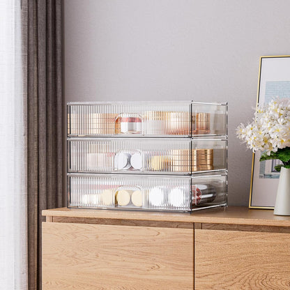 ZHIAI 8 Pack Clear Stackable Storage Drawer, Acrylic Drawer, Cosmetic Organizer, Plastic Organizer for Dresser, Under, Kitchen Cabinet, Pantry, Home Organization and Storage