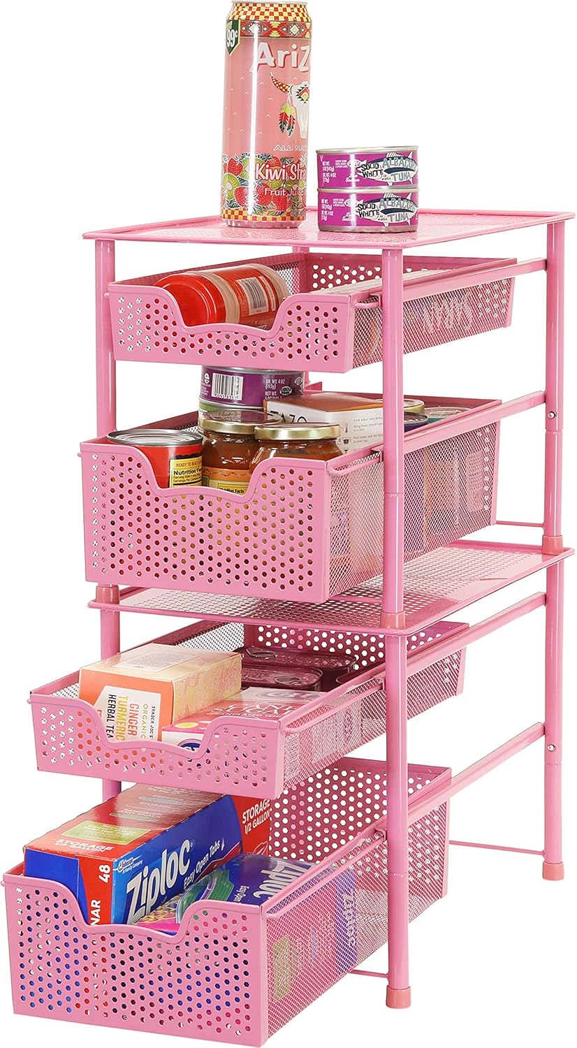 Simple Houseware Stackable 3 Tier Sliding Basket Organizer Drawer, Silver