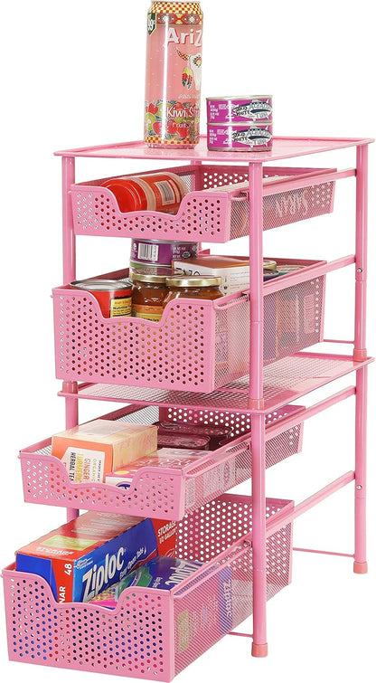 Simple Houseware Stackable 3 Tier Sliding Basket Organizer Drawer, Silver