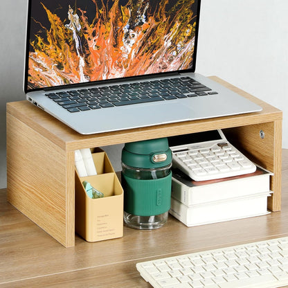 TEAMIX 14.2 inch Monitor Stand Riser, Rustic Brown Wood Monitor Riser with Storage for Desk Small Monitor Stand TV/Screen/PC/Laptop Riser Computer Stand Desktop Shelf (Brown-14.2 inch)