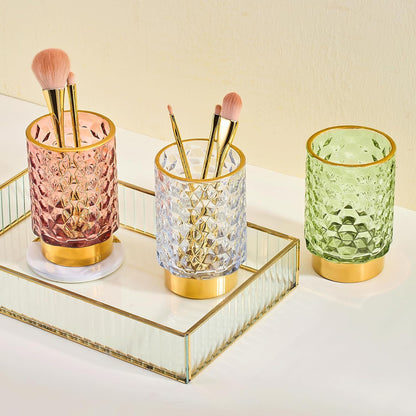 Makeup Brush Holder Organizer,Toothbrush Holders,Desk Pen Pencil Holder,Multifunctional Vintage Glass Brush Cup（A46-6-US）