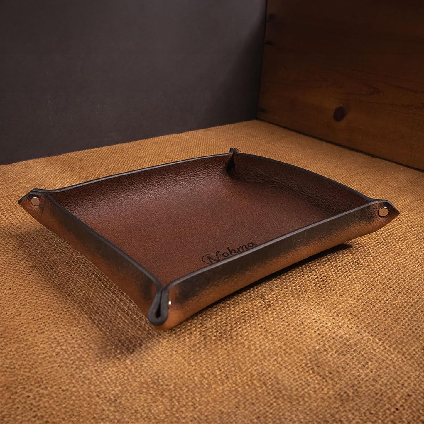 Valet Tray – Full-Grain Leather Catchall Organizer for Keys, Phone & Wallet – Rustic Nightstand & Desk Tray with Raised Sides – Handmade in USA (Vintage Brown, Small Rectangle)