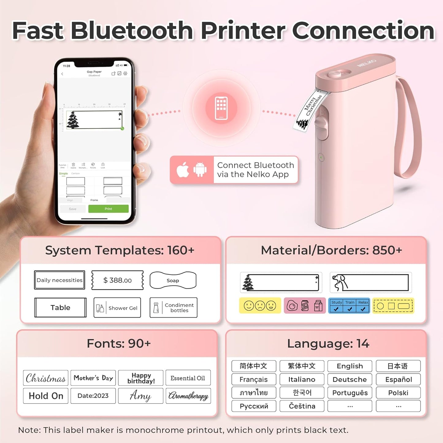 Nelko Label Maker Machine with Tape, P21 Bluetooth Label Printer, Wireless Mini Label Makers with Multiple Templates for School Office Home, White