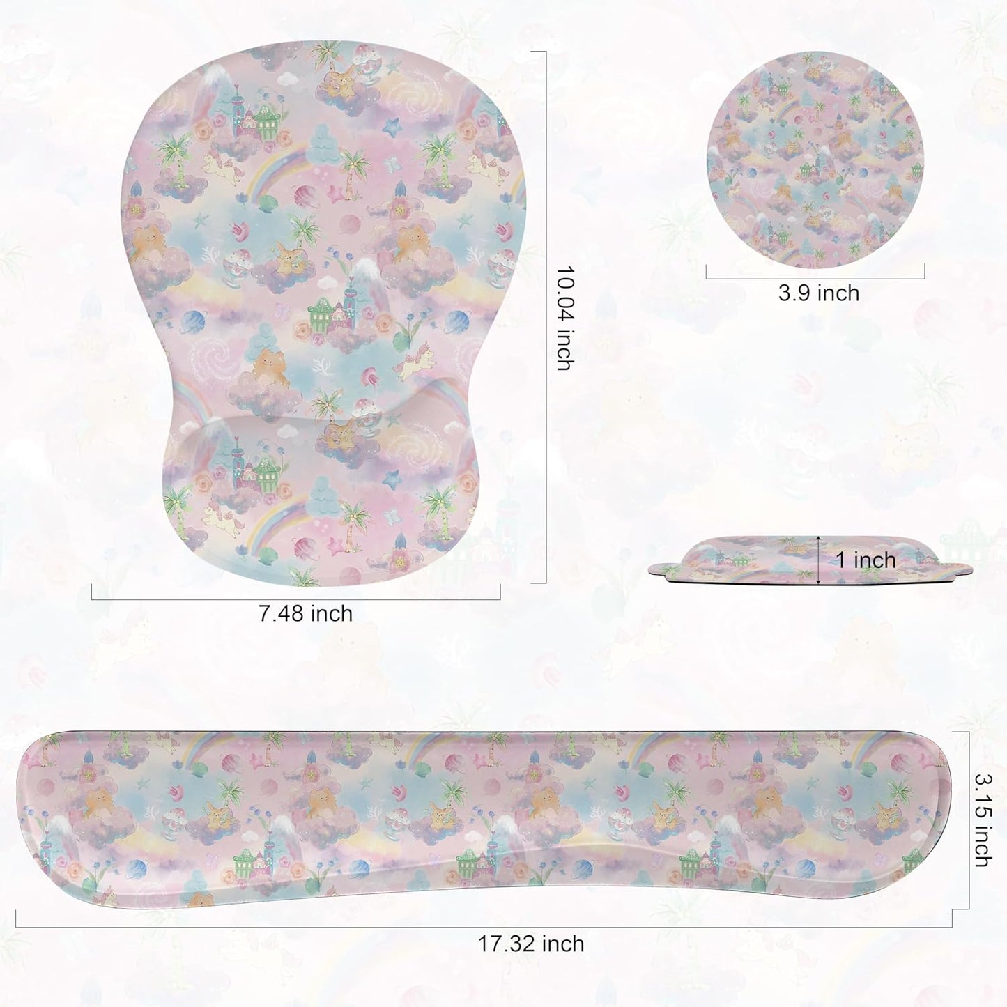 Wrist Rest Support for Mouse Pad Keyboard Set Circle Coaster Gaming Mouse Pad Ergonomic Gel Memory Foam Set for Computer, Laptop, Office, Pain Relief, Comfortably Typing Flowers KM-39