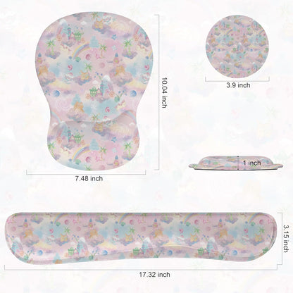 Wrist Rest Support for Mouse Pad Keyboard Set Circle Coaster Gaming Mouse Pad Ergonomic Gel Memory Foam Set for Computer, Laptop, Office, Pain Relief, Comfortably Typing Flowers KM-39