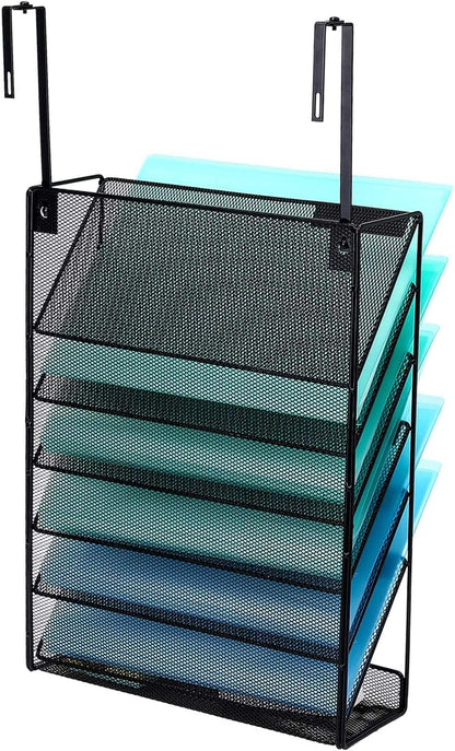 Delifox 7-Compartment Wall Mounted Hanging File Organizer Cubicle Wall File Holder Vertical Document Organizer for Office Home, Black