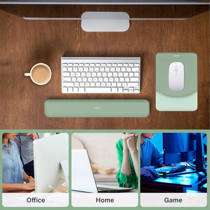 MOSISO Wrist Rest Support for Mouse Pad&Keyboard Set, Rectangular Ergonomic Mousepad Non-Slip Base Home/Office Pain Relief&Easy Typing Pad with Neoprene Cloth&Raised Silicone Lining, Green