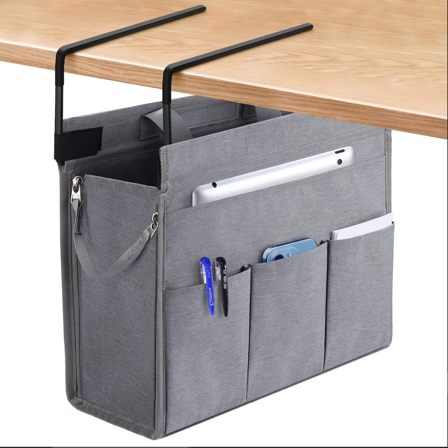 MASTLU Under Desk Hanging Storage Bag, Desk Organizer Storage, Office Side Storage Bag, Compatible with A4 Files, Detachable Handle Design, No Assembly Required, For Office Home School (Black)