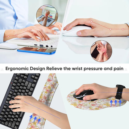 RICHEN Ergonomic PU Leather Keyboard Wrist Rest and Mouse Pad with Wrist Support, Memory Foam Set for Computer/Laptop,Gaming and Office, Comfortable for Easy Typing & Pain Relief (PU Brown)