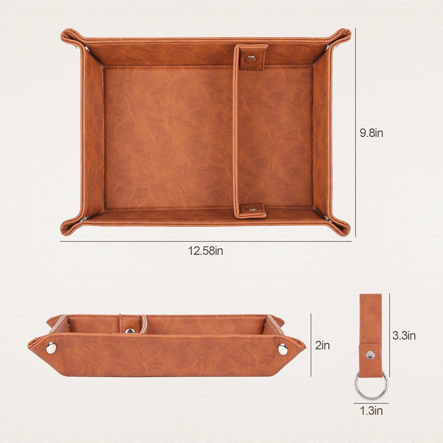 Deluxe Leather Tray Desktop Storage Organizer Watch Remote Control Jewelry Cell Phone Wallet Keychain Desktop Storage for Home, Camping Unique Gift Ideas for Men and Friends