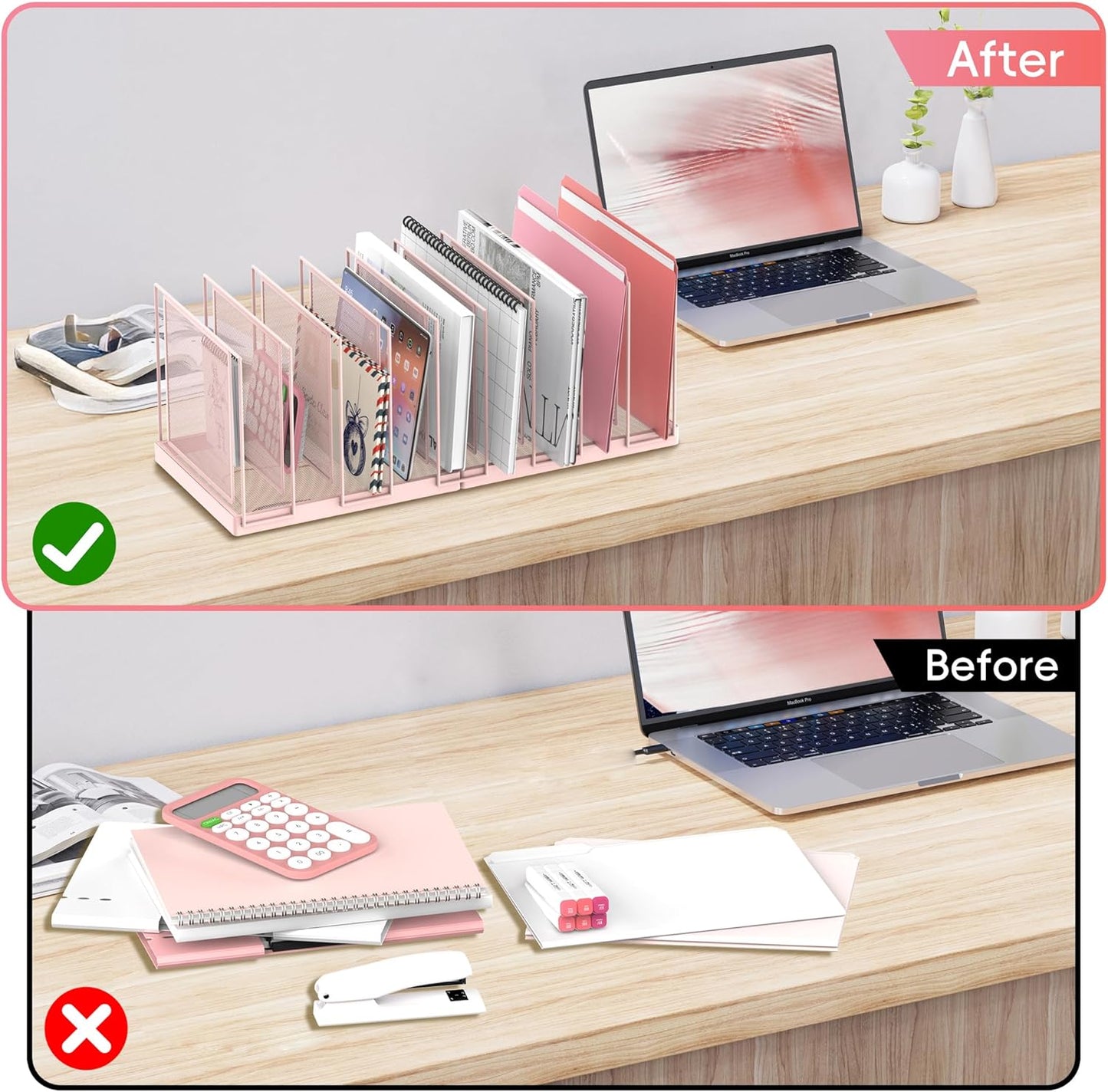 File Organizer for Desk, 5-Section Vertical File Sorter, Paper Holder Organizer Standing Metal File Folder for Office Home Classroom, Black