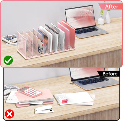 File Organizer for Desk, 5-Section Vertical File Sorter, Paper Holder Organizer Standing Metal File Folder for Office Home Classroom, Black