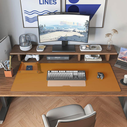 DAWNTREES Dual Sided Desk Mat,Leather Desk Pad,Cork Desk Mat Protector,with PU Leather Valet Tray Organizer,Large Mouse Pad,Desk Writing Pad for Office and Home(Dark Green 31.5"x15.8")
