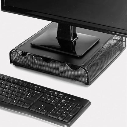 Mind Reader Monitor Stand, Ventilated Laptop Riser, Desktop Organizer, Storage, Metal Mesh, 13.25"L x 12.5"W x 3"H, Black