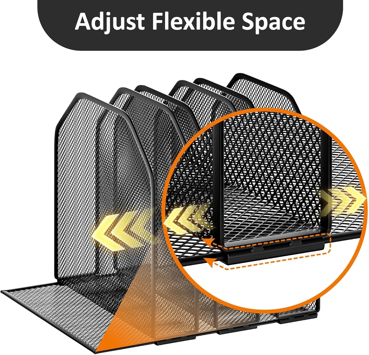 FUCDTEFC Desk File Organizer, Adjustable 5 Sections Upright Desktop Organizer File Sorter, Sturdy Metal Mesh Vertical Bookshelf File Holder Workspace Accessories for Home,School,Office Classroom,Black