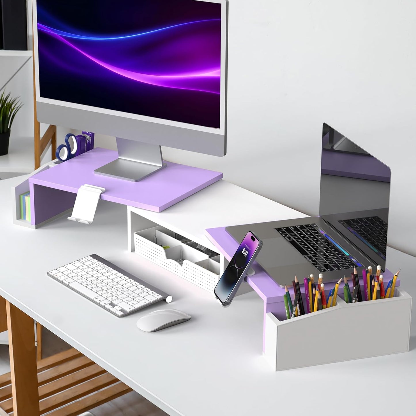 Simple Houseware Desk Dual Monitor Stand Riser with Drawer, Black