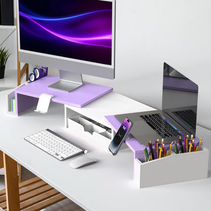 Simple Houseware Desk Dual Monitor Stand Riser with Drawer, Black