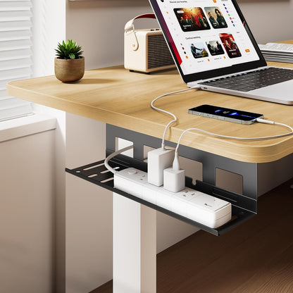 PEGZONE Under Desk Cable Management Tray, 31.5 Inches Metal Cord Organizer Rack, Desk Tray for Power Strip, Cord, Wire, Easy Mounting Cable Management Under Table for Home Office, Black