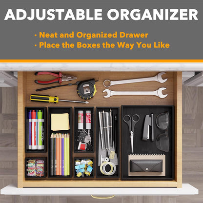 SpaceAid 7-Piece Bamboo Drawer Organizer Storage Boxes Set, Wood Tray Junk Drawer Organizers Multi-Use Divider Bins for Kitchen, Bathroom, Office Desk and Makeup Organization (7 Pack, Natural)