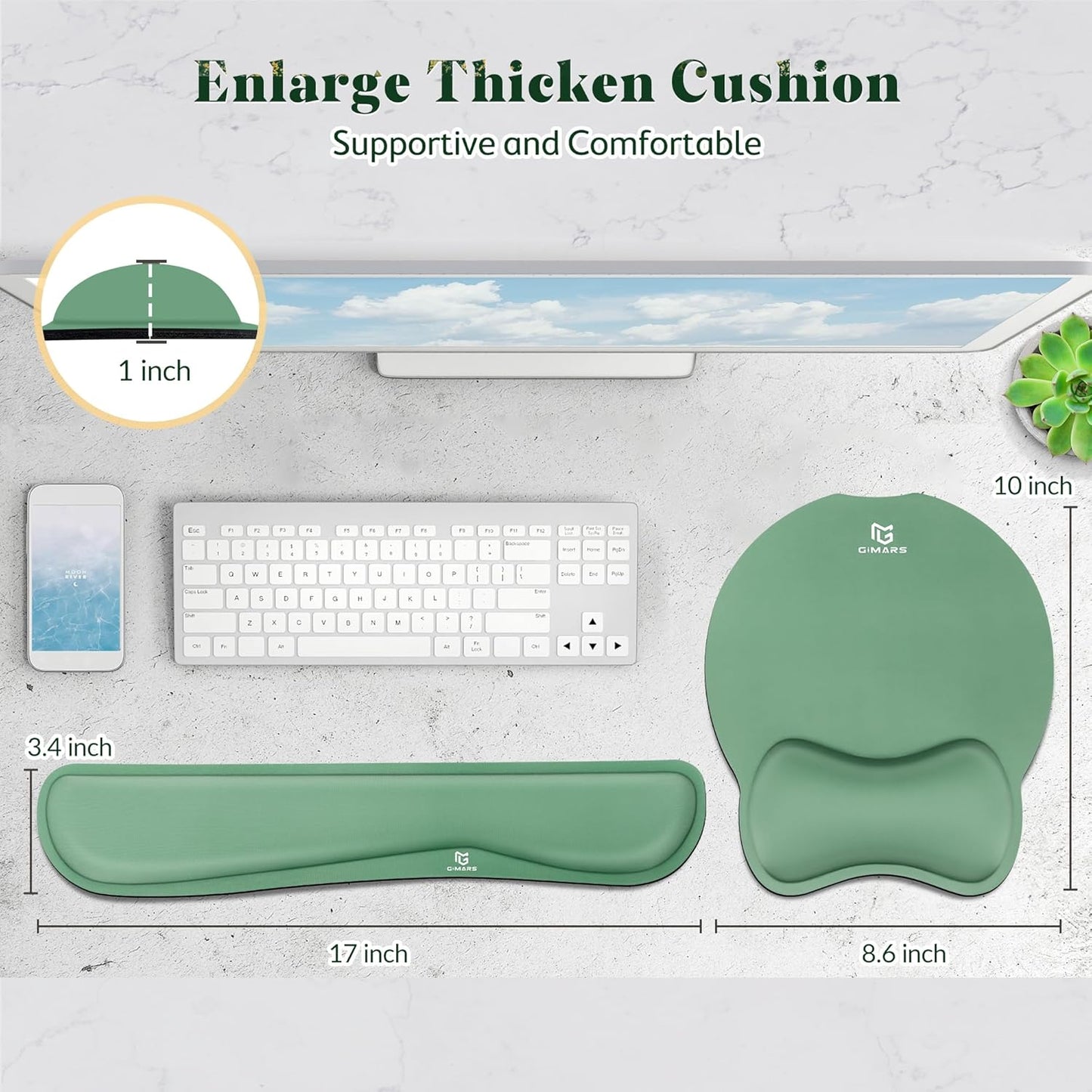 Gimars Upgrade Enlarge Superfine Fibre Soft Smooth Gel Ergonomic Mouse Pad Wrist Support and Keyboard Wrist Rest for Computer, Laptop, Mac, Gaming and Office, Durable, Comfortable and Pain Relief