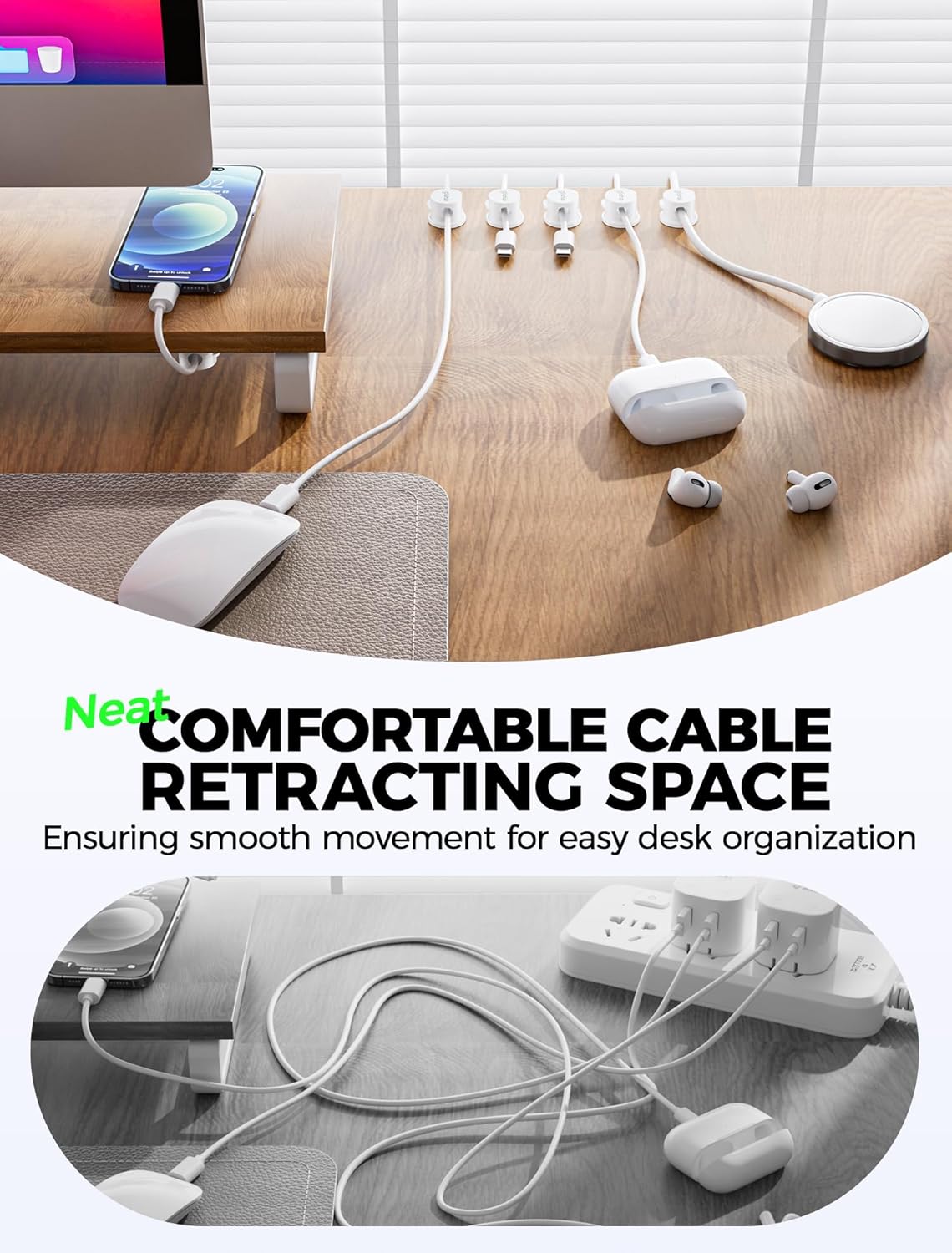 9 Pack Magnetic Cable Clips - gliship [Upgraded 360° Rotatable] Cord Organizer, Strong Magnetic Cord Holder, Adhesive Wire Keeper, Phone Cord Holder, Nightstand Wire Keeper Desk Decor, Tidy Helper
