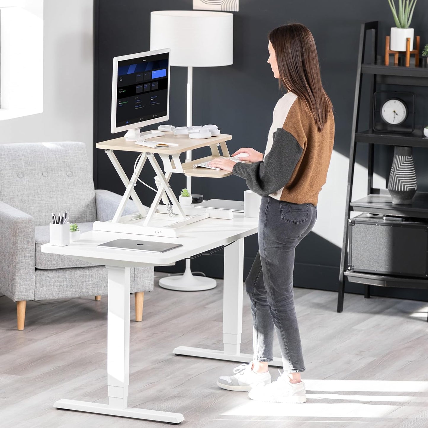 VIVO 26 inch Desk Converter, K Series, Height Adjustable Sit to Stand Riser, Dual Monitor and Laptop Workstation with Keyboard Tray, Black, DESK-V026KB