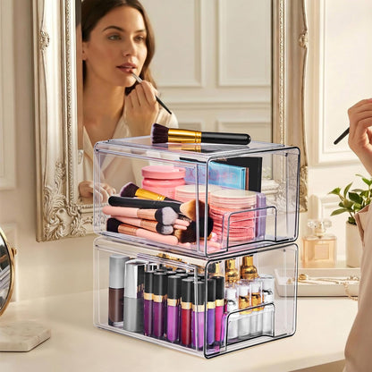 Sorbus Medium Clear Stackable Storage Drawers – 2-Pack Plastic Organizer Bins with Handles – Pull-Out Stackable Drawers for Bathroom Closet, Medicine, Cabinet, Pantry Storage, Baby Bottle Organizer