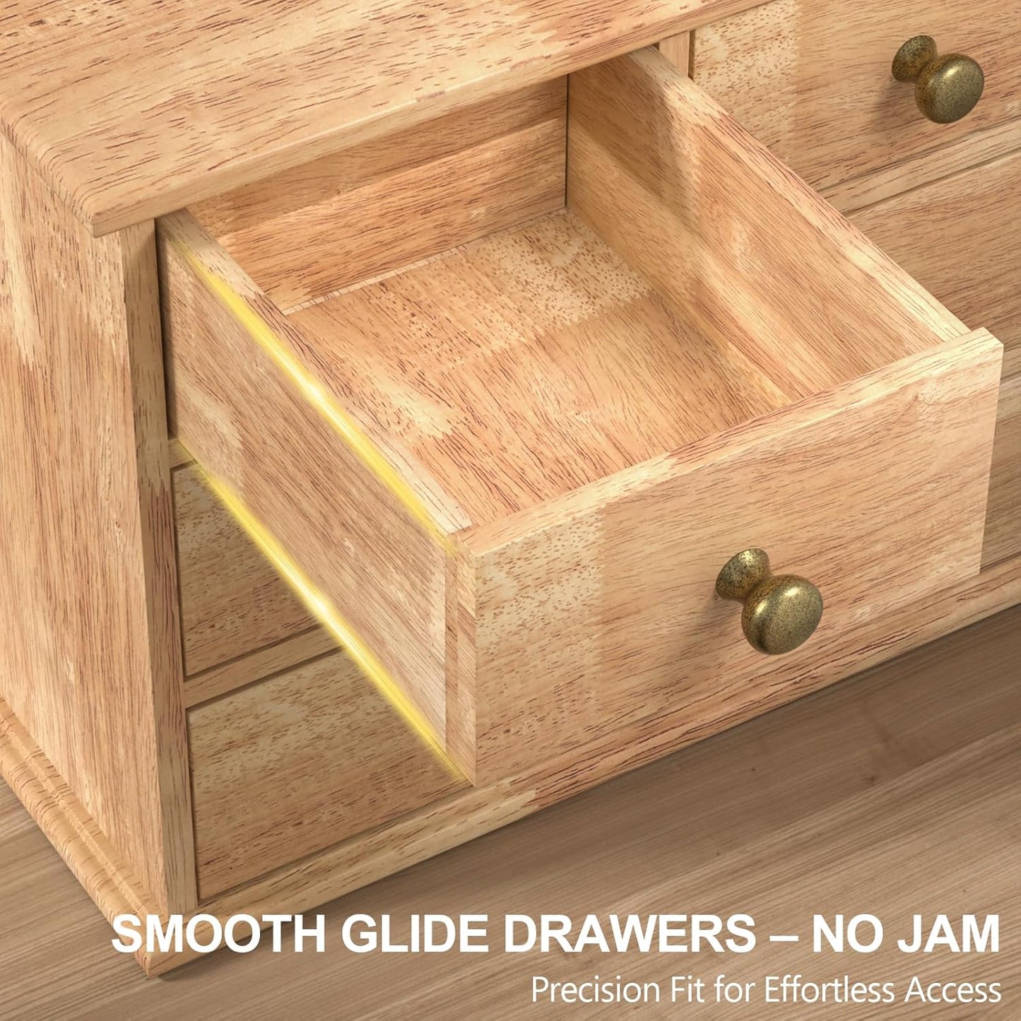 Oak Desk Organizer with Drawers, Durable Wooden Desktop Storage Box with Metal Handles & Non-Slip Silicone Pads, 4 Drawer Tabletop Organizer for Office, Bedroom, Bathroom, Vanity, and Makeup – Walnut