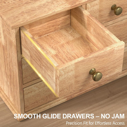 Oak Desk Organizer with Drawers, Durable Wooden Desktop Storage Box with Metal Handles & Non-Slip Silicone Pads, 4 Drawer Tabletop Organizer for Office, Bedroom, Bathroom, Vanity, and Makeup – Walnut
