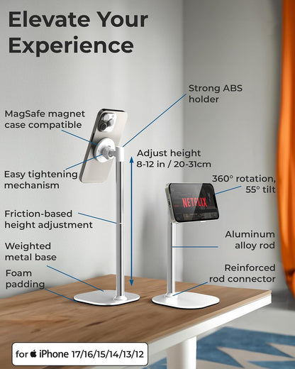 COOPER MagStand, Adjustable Magnetic iPhone Stand for Desk & Phone Holder for Video Recording, Compatible with MagSafe, Stand for iPhone 17 Pro Max, 16/15/14/13/12, Small Mag Safe Tripod (Black)