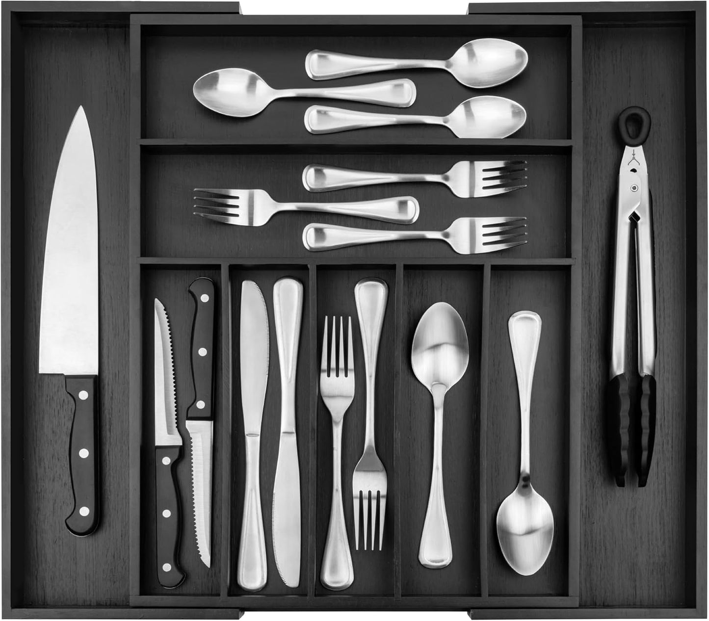 Purawood Kitchen Drawer Organizer - Expandable Utensil Drawer Organizer for Kitchen, Cutlery Tray & Silverware Organizer, 3-5 Slots - Bamboo Organizer for Utensils & Flatware (Natural)