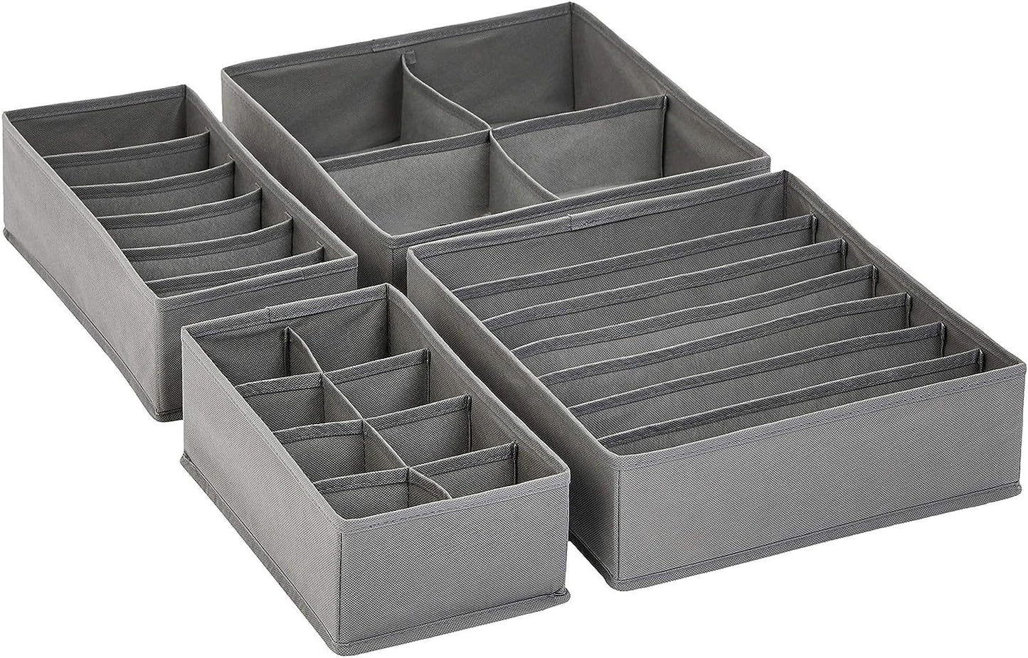 Amazon Basics Collapsible Cloth Drawer Organizer Boxes for Socks, Underwear and Baby Clothes, Storage Bins, Gray, Set of 6