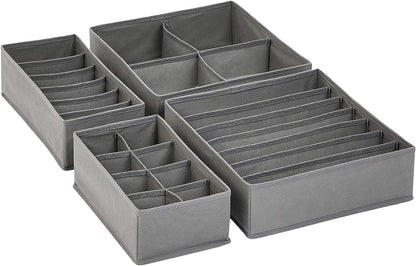 Amazon Basics Collapsible Cloth Drawer Organizer Boxes for Socks, Underwear and Baby Clothes, Storage Bins, Gray, Set of 6