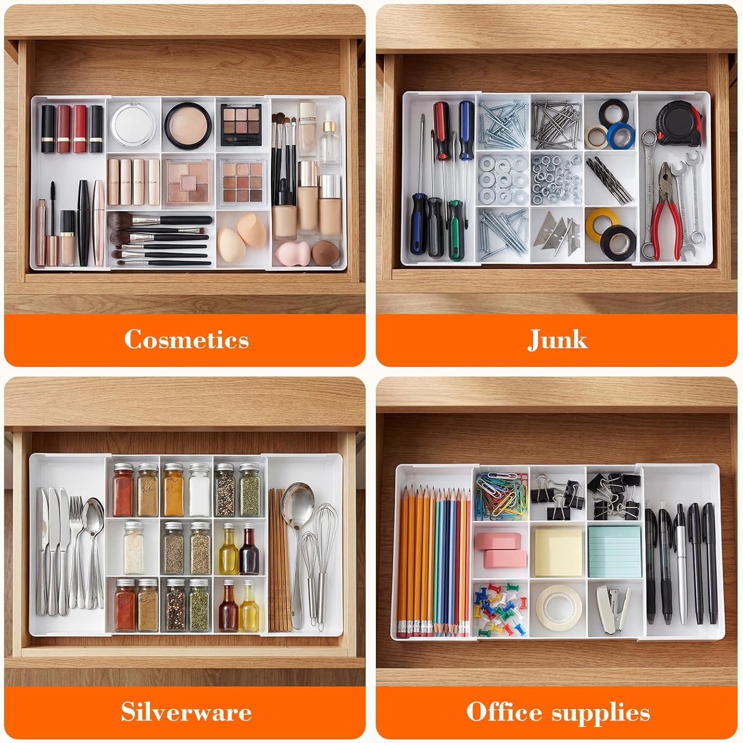 Briwooody 1 Pcs Large Expandable Acrylic Drawer Organizers, Grid Adjustable Drawer, Dividers Organizer for Desk, Makeup, Jewelry, Office, Kitchen Supplies (Clear,5 Compartments)