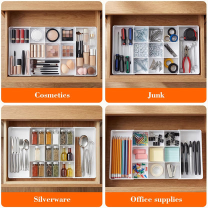 Briwooody 1 Pcs Large Expandable Acrylic Drawer Organizers, Grid Adjustable Drawer, Dividers Organizer for Desk, Makeup, Jewelry, Office, Kitchen Supplies (Clear,11 Compartments)